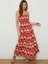 Schulterfreies, ärmelloses Midikleid mit Blumendruck